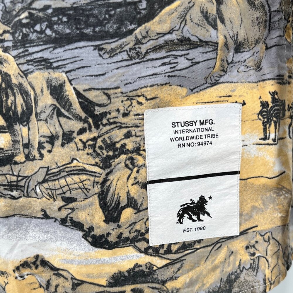Stussy Shirt Mens Size M Africa Safari Wildlife Lion King Gorpcore Western - Picture 3 of 10